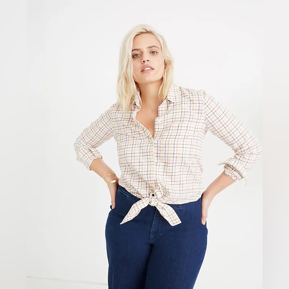 Madewell 𝅺Button-down Tie Front Plaid Shirt - Size XS